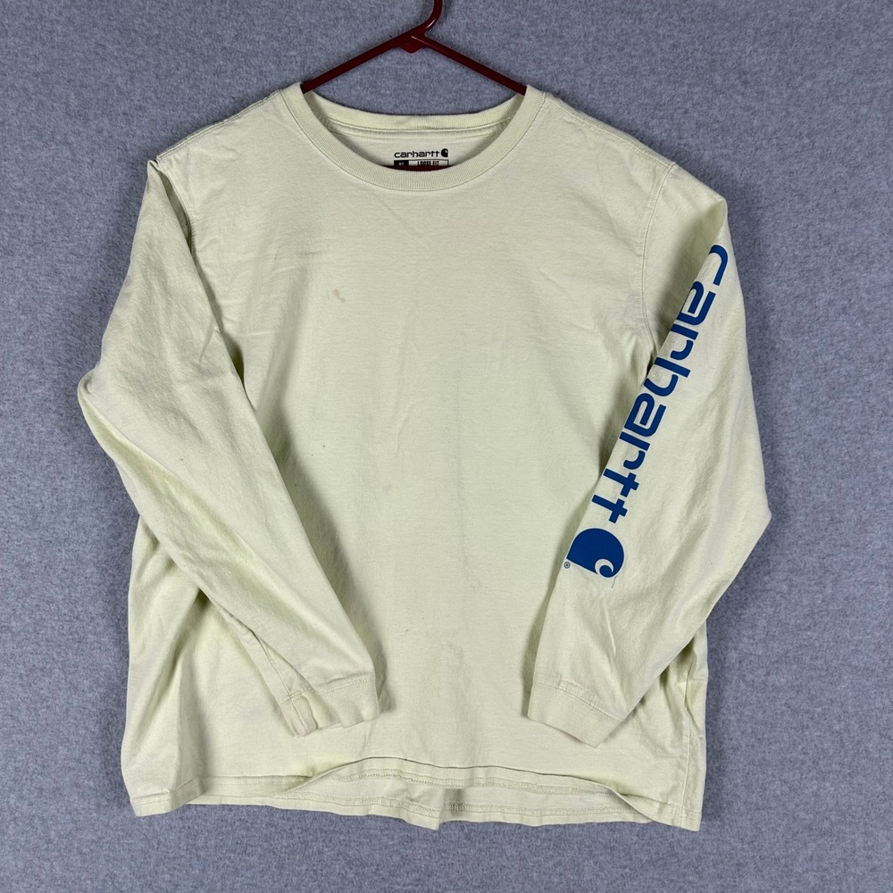 Carhartt Dusty Yellow Long Sleeve Tee with Blue Logo